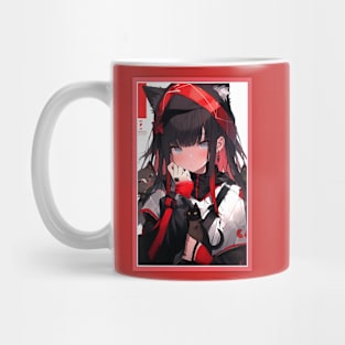 Aesthetic Anime Girl Red White Black | Quality Aesthetic Anime Design | Chibi Manga Anime Art Mug